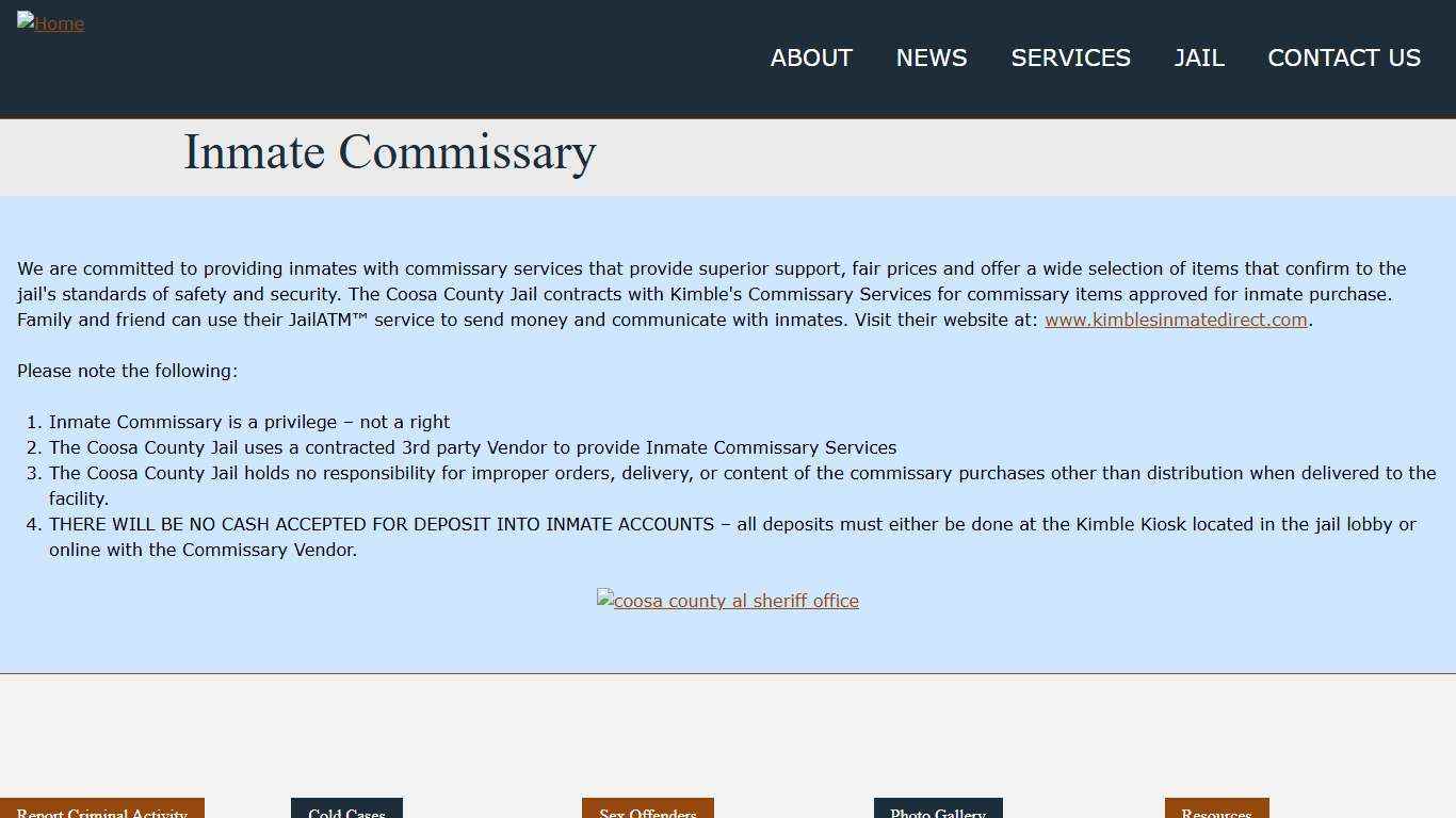 Inmate Commissary | Coosa County Sheriff, Alabama