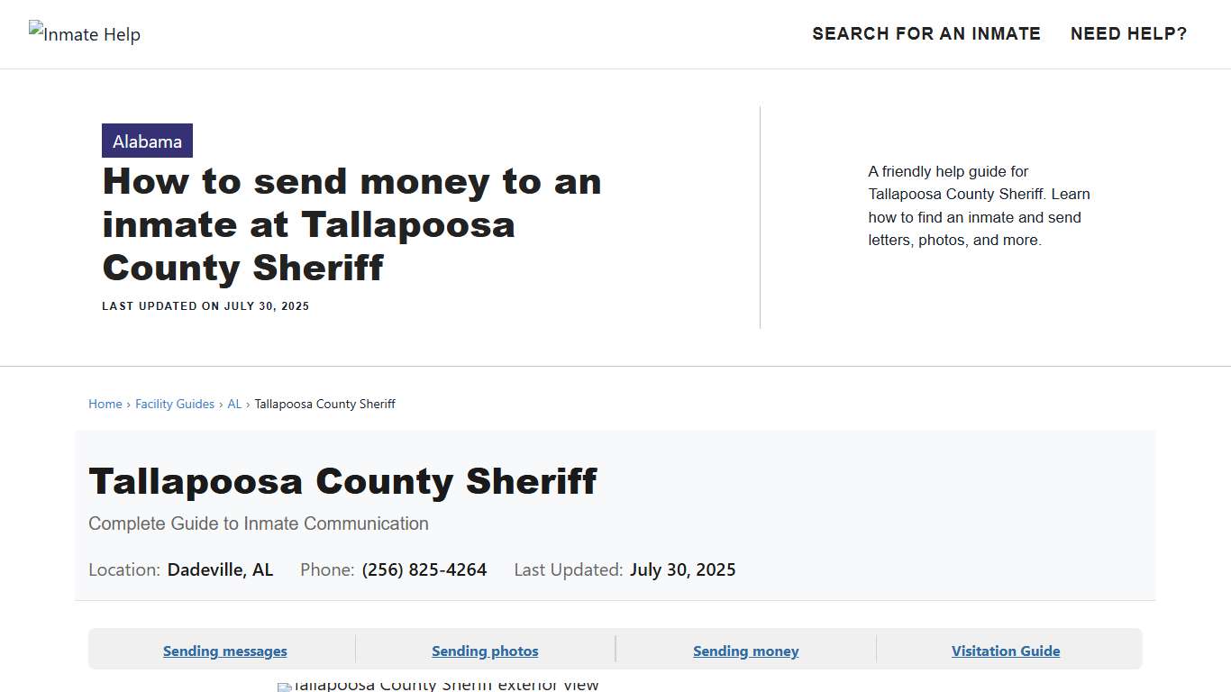 How to send money to an inmate at Tallapoosa County Sheriff - Inmate Help