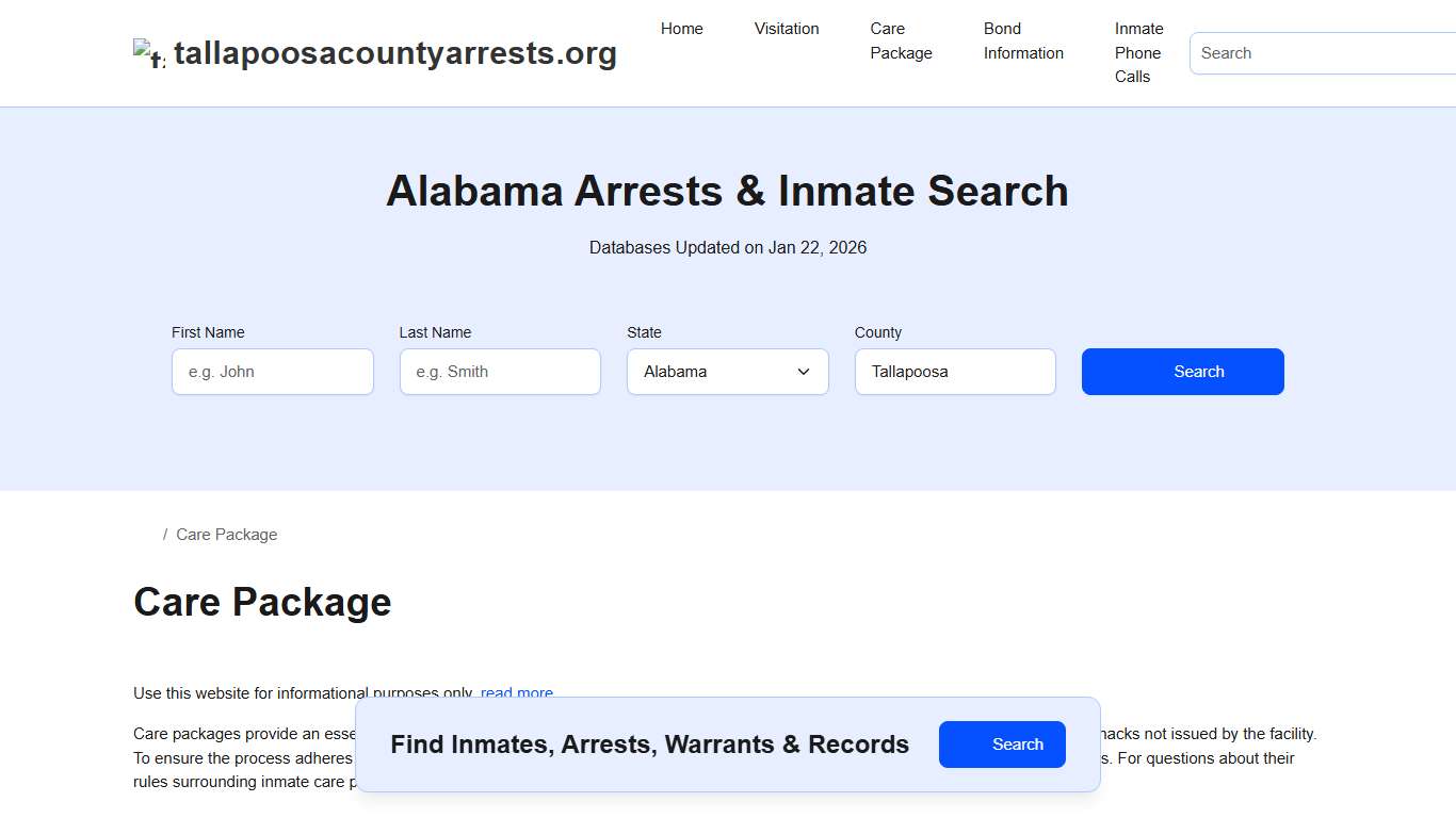 Inmate Care Package - Tallapoosa County Jail, AL